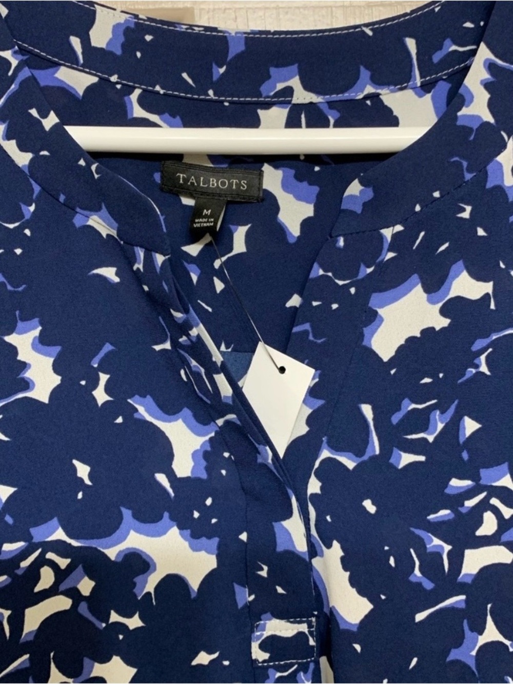 Talbots Navy, White & Periwinkle Floral Print Blouse